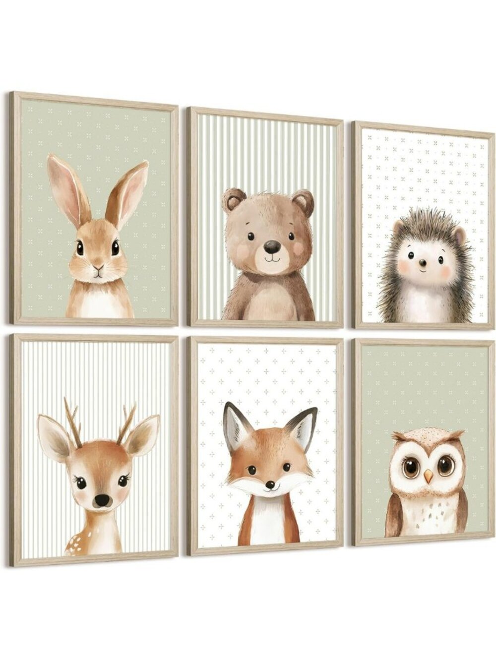 Woodland Animal Nursery Wall Art - Safari Jungle Decor, Bear Fox Deer Canvas